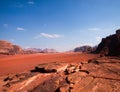 Mars landscape in Wadi Rum in Jordan. Beautiful landscape of desert. Red desert.