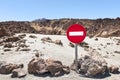 Mars like landscape with No Entry traffic sign