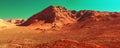 Mars planet background, 3d render of imaginary mars planet terrain, orange eroded desert with mountains, realistic science fiction Royalty Free Stock Photo