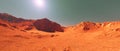 Mars planet landscape, 3d render of imaginary mars planet terrain Royalty Free Stock Photo