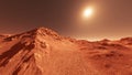 Mars planet landscape, 3d render of imaginary mars planet terrain Royalty Free Stock Photo