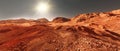 Mars planet landscape, 3d render of imaginary mars planet terrain Royalty Free Stock Photo