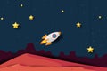 Mars planet with rocket paper art design background. Cute design. Cartoon space background. Vector illustration. EPS 10 Royalty Free Stock Photo