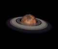Mars planet with Saturn ring isolated on black
