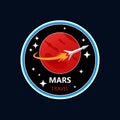 Mars program mission. Space rocket adventure Mars vector illustration for label, sticker or print. Royalty Free Stock Photo