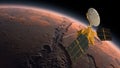 Mars Reconnaissance Orbiter, MRO orbiting Mars. Mars Planet Rotating in the outer space.Traveling to the red planet Mars in space