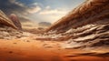 Mars Red landscape. Awe-Inspiring Desert Scene with Orange Sands and Dramatic Rock Formations. The imaginary desert Royalty Free Stock Photo