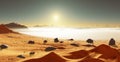 Mars, red planet. Cold desert on Mars. Martian landscape with ground dust, mist Royalty Free Stock Photo