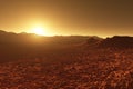 Mars - red planet - landscape with mountains during sunrise or s Royalty Free Stock Photo