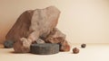 Mars rock group copper and black arid platform podium surface texture rough masculine men male concept raw stone stand.