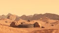 Mars rock group copper, brown and black. Arid landscape mountain range dusty sand dunes platform podium surface rough stone stand.