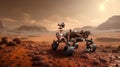 Mars rover exploring surface of Mars. Generative AI Royalty Free Stock Photo