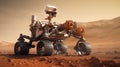 Mars rover exploring surface of Mars. Generative AI Royalty Free Stock Photo