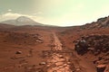 mars rover leaving tracks on red martian soil