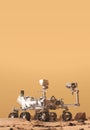 Mars Rover Perseverance exploring the red planet. Exploration mission in 2021. Rocky soil and dense, sandy atmosphere.NASA element Royalty Free Stock Photo