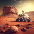The Mars Rover studying the surface of Mars in a rocky canyon Royalty Free Stock Photo