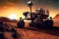 Mars rover on a surface of the red planet. Mars exploration concept. Generative AI Royalty Free Stock Photo