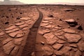 mars rover wheel tracks on red martian soil