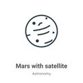 Mars with satellite outline vector icon. Thin line black mars with satellite icon, flat vector simple element illustration from Royalty Free Stock Photo