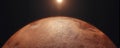 Mars, Sunrise over Planet Mars, Dark side of the red planet with shading 3d rendering. Royalty Free Stock Photo