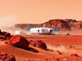 Mars Surface Landscape with Future Human Colony Habitat Base Royalty Free Stock Photo