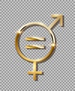 Mars venus equality golden sign on transparent backdrop