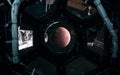 Mars. View of the red planet of the solar system from porthole of spaceship. 3D Render. Science fiction Royalty Free Stock Photo