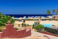 Marsa Alam, Egypt - May 7, 2023: Beautiful beach area of the Akassia Swiss Resort by the Red Sea in Marsa Alam, Egypt Royalty Free Stock Photo