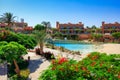 Marsa Alam, Egypt - May 10, 2023: Pool area of the Akassia Swiss Resort by the Red Sea in Marsa Alam, Egypt Royalty Free Stock Photo