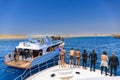 Marsa Alam, Egypt - May 11, 2023: Yachts with snorkeling and diving trips in the Red Sea in Egypt