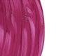Marsala beauty product sample closeup. Purple cosmetics smear pattern isolated on white. Liquid lipstick cosmetic. Pink