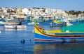 Malta Marsaxlokk harbor with colorful fishing boats Royalty Free Stock Photo