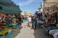 Marsaxlokk, Malta - May 2018: People walking on traditional sunday fishmarket Royalty Free Stock Photo