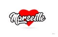 marseille city design typography with red heart icon logo