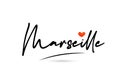 Marseille city text with red love heart design. Typography handwritten design icon