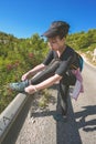 Hikers are walking on the pathway to the national park of the calanques of Marseille, Provence region. There are very beaut