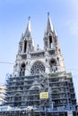 Marseille, France, 10/07/2019: Catholic Cathedral in the scaffolding against a bright blue sky on a sunny day. Royalty Free Stock Photo