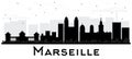 Marseille France City Skyline Black and White Silhouette. Royalty Free Stock Photo