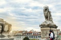 Marseille, France, 10/06/2019: Lions at the train station in the historic city center. Solar flare Royalty Free Stock Photo