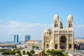 The cathedral of Sainte-Marie-Majeure, the CMA-CGM tower and Royalty Free Stock Photo