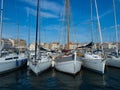 Marseille, France - May 15th 2022: Sailboats in front of the historic skyline of old harbour Royalty Free Stock Photo