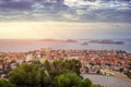 MARSEILLE, FRANCE, on November 16, 2018. Aerial View at dawn on the Marseille City and its Harbor, France Royalty Free Stock Photo