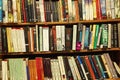 Marseille, France, 10/07/2019: Rows of books on shelves in a store. Close-up