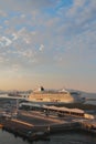 Marseille, France - Sep 30, 2018: Cruise terminal and liner in parking lot in early morning Royalty Free Stock Photo