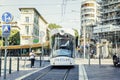 Marseille, France, 10/07/2019: Tram on a city street. Front view