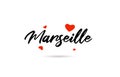 Marseille handwritten city typography text with love heart