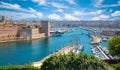 Marseille harbor landscape with old Fort Saint-Jean, France.