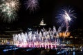 Marseille Harbour Fire Works with Notre Dame de la Garde Royalty Free Stock Photo