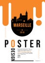 Marseille Modern Poster Design with Vector Linear Skyline Royalty Free Stock Photo