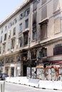 Photograph taken in the city of Marseille, France, featuring a view of a burnt building